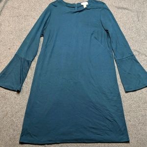 LOFT bell sleeve teal dress